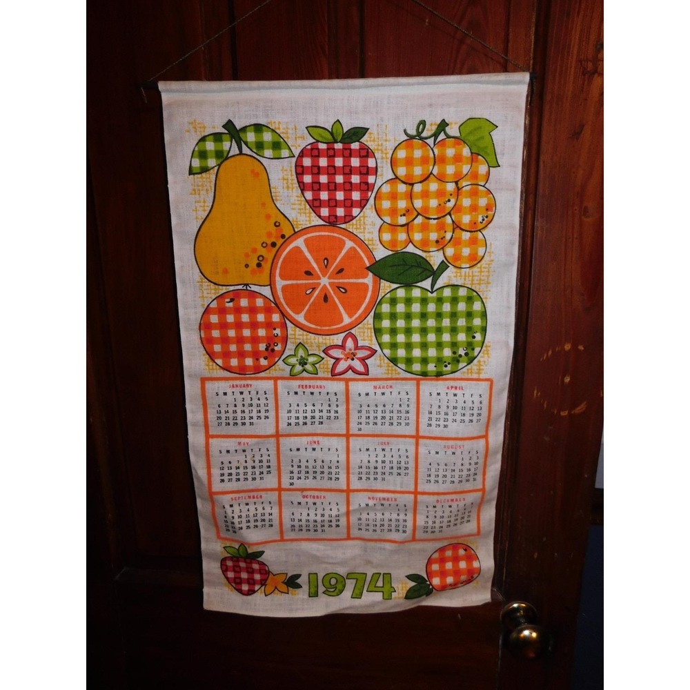 Vintage 1974 Linen Calendar Tea Towel Fruit